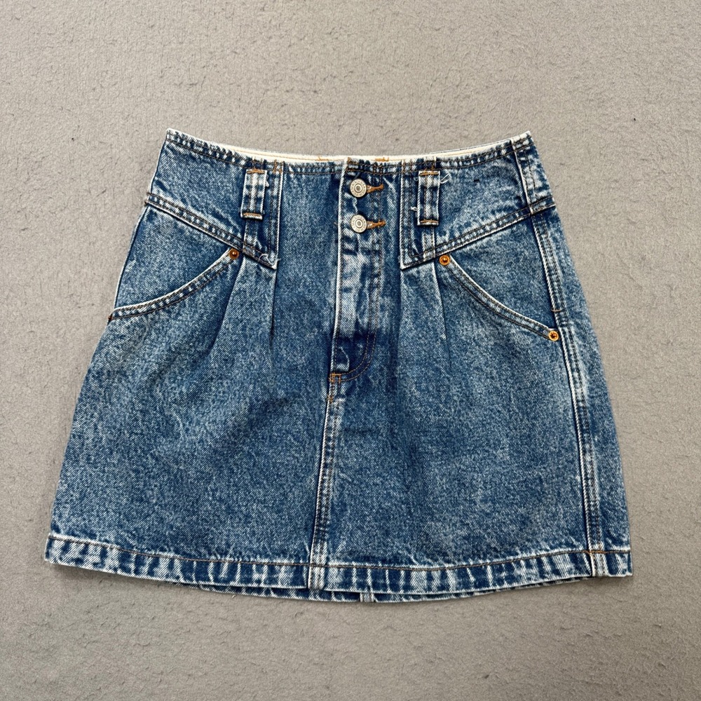 Abercrombie & Fitch Denim Skirt Women's 27/4 Blue Acid Wash Pleated Natural Rise